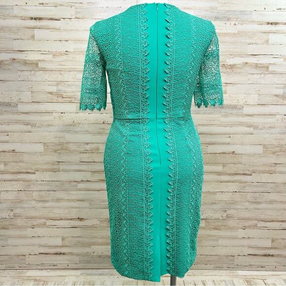 Antonio Melani Crochet Lace Sheath Dress Womens Size 10 Green Short Sleeve - Picture 9 of 14